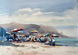 Buy J Barrie Haste Sicily Beach Scene, Original Watercolour, Holiday. Yorkshire Art • 199.95£