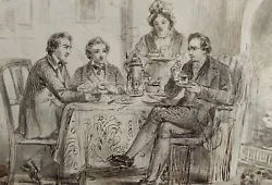 Buy Original Ink Drawing,'Breakfast Discussion', John Wood (1801-1870),  Mid 19th C • 42£