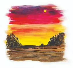 Buy Original Sunset Landscape Painting - Watercolor And Gouache- 9 X 8 Inches • 24.80£