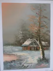 Buy Nice Winter Scene/cabin Oil Painting Using Multi Colours On Quality Art Canvas. • 9£