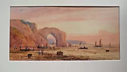 Buy E. Lewis Signed Antique Watercolour, Cornish Cliff, Coastal Scene Boats, Marine • 80£