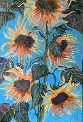 Buy Sunflowers Floral Acrylic On Large Canvas Big Bold Spectacular. 24x36 Inch • 260£