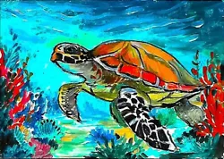 Buy Print Original ACEO Art Card  Acrylic Painting Turtle • 2.83£