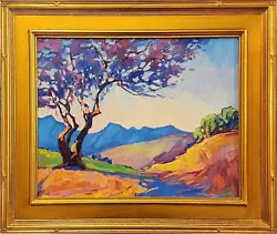 Buy Colorful Landscape Original Oil Painting Sunset Mountains & Trees Gold Frame • 804.20£