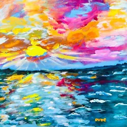 Buy JERI DUBE Original Impressionism Painting Sunset Clouds Ocean Landscape 12 X12  • 41.34£