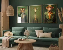 Buy Animals In Suits: Tiger, Giraffe, Monkey Set Of Three Art Print Painting Poster • 15£