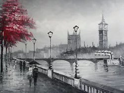 Buy London Cityscape Large Oil Painting Canvas Contemporary Art Black White Red Art • 27.95£