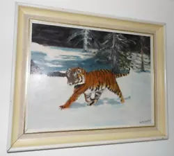 Buy Siberian Tiger - VINTAGE Oil On Board Painting SIGNED  M. M. BARTLE  48x38cm • 19£