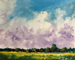 Buy Landscape Oil Painting Canvas Impressionism Collectable COA Sunny Field Clouds • 27.24£