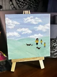 Buy Walking The Dogs. Miniature Acrylic Painting With Easel Stand • 0.99£