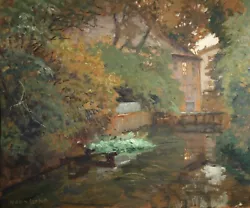 Buy Hans Licht (1876-1935) Large Signed German Oil Board - Watermill At Sunset • 44£