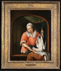 Buy 17th CENTURY DUTCH OLD MASTER OIL ON PANEL - GIRL PLUCKING A ROOSTER • 0.99£