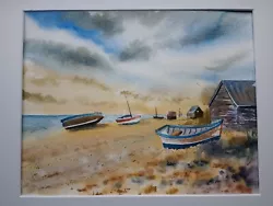 Buy Original Watercolour. Hythe Beach. Kent. Mounted. • 25£