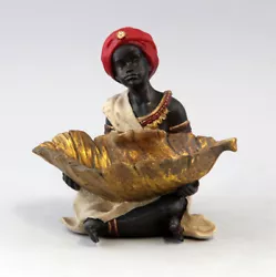 Buy 9937058-ds Bowl Figure Sculpture Resin Black Man With Leaf Bowl H15 Cm • 33.45£