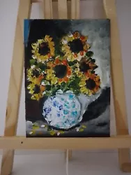 Buy Sunflowers Painting Vintage Style Small Painting Cardboard 12.5x17.5cm Impasto  • 18.50£