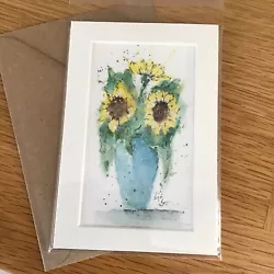 Buy ORIGINAL Watercolour Painting Gift Mounted WATERCOLOUR Sunflower Birthday • 7.20£