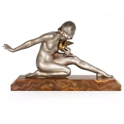 Buy French Art Deco Silvered Bronze Sculpture “Woman W/ Bird” By Armand Godard • 6,709.56£