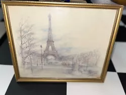 Buy Vintage Eiffel Tower Watercolour & Pencil French Bernadette Coy Print • 14£
