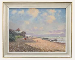 Buy E .H. Mowforth - Framed 20th Century Oil, Figures At The Beach • 303£