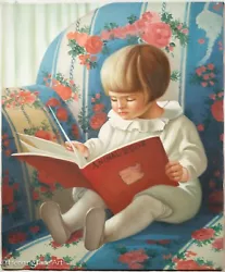 Buy Beautiful Oil Painting Little Girl Reading On Floral Couch, Charming And Cute • 194.18£