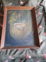 Buy Vintage Framed Stag Country Scene Painting  • 25£