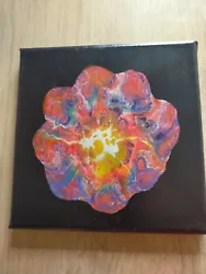 Buy Original Fluid Acrylic Pour Abstract Art Painting 8 X8  Canvas Rainbow Flower 2 • 6£