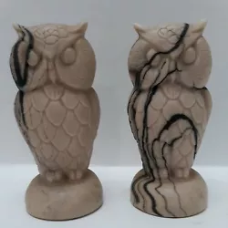Buy VTG Natural White Marble Carved OWL Set Black Veins Unpolished 7.5  & 3+lbs Each • 33.07£