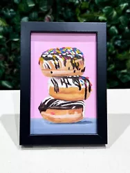 Buy Donuts Oil Painting- Original MINI FRAMED Realistism Dessert Art Decor Doughnuts • 60£