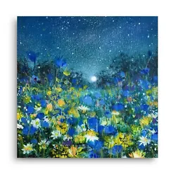 Buy Twilight Tranquility - Stars Moonlight Floral Painting  - By Jennifer TAYLOR • 95£
