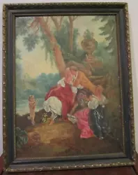 Buy Antique/Old Man Woman Oil Painting On Board Victorian Folk Couple And A Dog • 41.42£