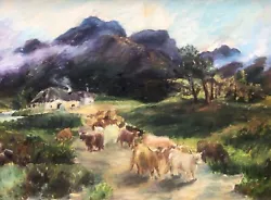 Buy Original C20th Large Oil Painting On Board Highland Cattle Scottish Landscape • 111£