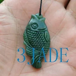 Buy Natural Green Nephrite Jade Gemstone Fish Charm Pendant / Hand Carved Figurine • 13.22£