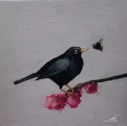 Buy Black Bird Oil Painting Vivek Mandalia Collectible 12x12 Signed Impressionism  • 0.99£