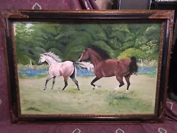 Buy 1997 Original Oil Painting Texas Horses By Janet In An Ornate Frame • 236.20£