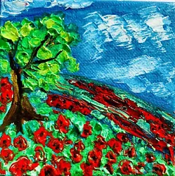 Buy Wildflowers Poppies Painting Original Landscape Field Mini Oil Impasto Artwork • 26.87£