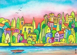 Buy ACEO  Original Hand Painted, Bella ITALIA, Village, Town, Sea, Holidays, Trees • 5.57£