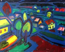 Buy Valdis Bush Sunset 1977 Oil On Canvas  86x100 Cm View On The Village At Evening • 2,346.98£