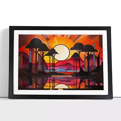 Buy Art Deco Sunset Hard Edge Framed Wall Art Poster Canvas Print Picture Painting • 29.95£