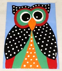 Buy Original ACEO ACRYLIC PAINTING  THE DOTTED OWL  FOLK ART CARD Janice Morris 2019 • 10.89£