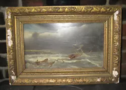 Buy Original Oil Painting Antique Vintage Ship Boats In Storm Textured Oil On Board • 29.95£