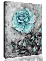 Buy Duck Egg Blue Rose Flower Oil Painting Canvas Wall Art Picture Print • 12.95£