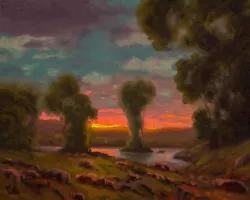 Buy Original Tonalist Evening Sunset Antique Style Landscape Art Painting Max Cole • 229.99£