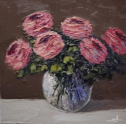 Buy Pink Roses Oil Painting Vivek Mandalia Impressionism  Collectible 12x12 Signed  • 0.99£