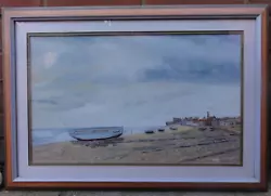 Buy VINTAGE EAST ANGLIAN , Suffolk Oil Painting ALDEBURGH BEACH Signed, Framed. • 160£