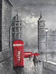 Buy London Black White Red Large Oil Painting British Contemporary Modern Art Canvas • 24.95£
