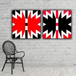 Buy 2 Original Hard Edge Red Black White Abstract Paintings On Wood Panels Signed • 637.87£
