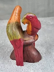 Buy Hand Carved Hand Painted Wooden Parrots 9  Tall Red Yellow Unmarked • 12.72£