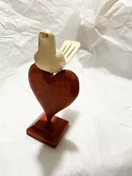 Buy Hand Carved Wooden Love Heart Bird Scandi Minimalist C.VP 2001 Cottage Core • 20£