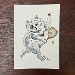 Buy Louis Wain (after) Cat Playing Tennis - Original Watercolour Painting - Signed • 29.99£