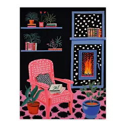 Buy Midnight Reading Painting Cosy Livingroom With A Fireplace Wall Art Poster Print • 18.49£